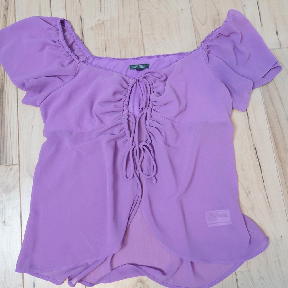 Wild Fable Lilac Ruched Tie Front Puff Sleeve Blouse Coquette Romantic S